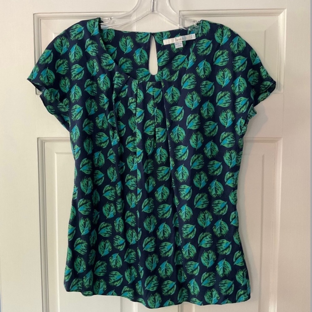 Boden Feather Print Silk Blend Blouse Pleated Front Short Sleeve 4